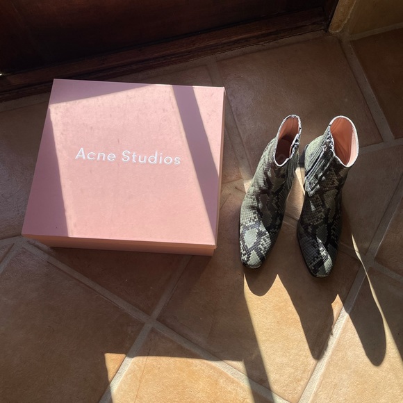 Acne Snake Print Boot in Dusty Green - Picture 2 of 10